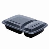 32 oz Black Microwavable Rectangular PP Plastic Food Container with Clear Lid, 2-Compartment - (150/Case)