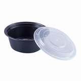 32 oz Black Microwavable Round PP Plastic Food Container with Clear Lid - (150/Case)