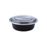 32 oz Black 8" Round Microwavable Heavy Weight Container with Clear Lid - (150/Case)