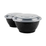 32 oz Black Round PP Plastic Microwavable Bowl with Clear Lid - (150/Case)