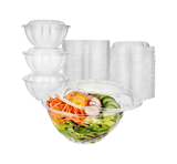 32 oz. Clear PET Plastic Salad Bowls with Lids​ - (150/Case)