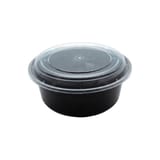 32 oz Heavy Duty Black Microwavable Round PP Plastic Food Container with Clear Lid - (150/Case)