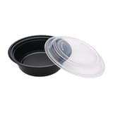 32 oz. Heavy Weight Black PP Plastic Round Food Container​ with Lid, Microwavable - (150/Case)