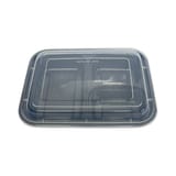 33 oz. Black Microwavable PP Plastic Rectangular Food Container​ with Lid, 3-compartment, Heavy Weight - (150/Case)
