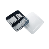 34 oz. Black 3-Compartment Rectangular Microwavable Heavy Weight Plastic Food Containers with Lids - (150/Case)