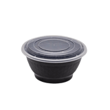 36 oz. Black 7" Round Microwavable Heavy Weight Bowl with Clear Lid - (150/Case)