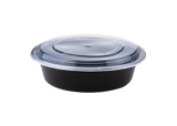 37 oz. Black Round Microwavable Heavy Weight Plastic Food Containers with Lids - (150/Case)