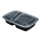 38 oz. Black 2-Compartment Rectangular Microwavable Heavy Weight Container with Lid - (150/Case)