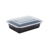 38 oz Black Rectangular Microwavable Container with Lid - (150/Case)