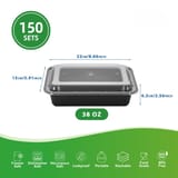 38 oz. Black Rectangular Microwavable Plastic Food Container with Lid - (150/Case)