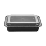 38 oz. Black Rectangular Microwavable Plastic Food Container with Lid - (150/Case)