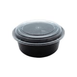 38 oz Heavy Duty Black Microwavable Round PP Plastic Food Container with Clear Lid - (150/Case)