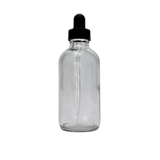 4 oz. (120 ml) Clear Boston Round Glass Bottle with Black Dropper - (48/Case)
