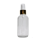 4 oz. (120 ml) Clear Boston Round Glass Bottle with White Fine Mist Sprayer, Gold Collar and Clear Overcap - (48/Case)