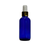 4 oz. (120 ml) Cobalt Blue Boston Round Glass Bottle with White Fine Mist Sprayer, Gold Collar and Clear Overcap - (48/Case)
