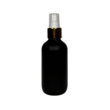 4 oz. (120 ml) Matte Black Boston Round Glass Bottle with White Fine Mist Sprayer, Gold Collar and Clear Overcap - (48/Case)