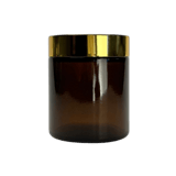 4 oz. Amber Glass 58-400 Straight Sided Round Jar with Gold Lid and Sealing Disc Liner - (24/Case)