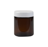 4 oz. Amber Glass 58-400 Straight Sided Round Jar with PP White Lid and Sealing Disc Liner - (24/Case)