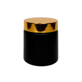4 oz. Black Matte Glass 58-400 Straight Sided Round Jar with Gold Lid and Sealing Disc Liner - (24/Case)