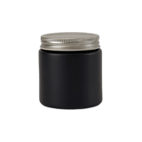 4 oz. Black Matte Glass 58-400 Straight Sided Round Jar with Silver Metal Lid - (24/Case)