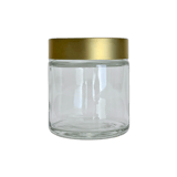 4 oz. Clear Glass 58-400 Straight Sided Round Jar with Brushed Gold lid and Sealing Disc Liner - (24/Case)