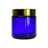 4 oz. Cobalt Blue Glass 58-400 Straight Sided Round Jar with Gold Lid and Sealing Disc - (24/Case)