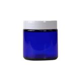 4 oz. Cobalt Blue Glass 58-400 Straight Sided Round Jar with PP White Lids - (24/Case)