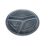 40 oz. Black Microwavable PP Plastic Round Food Container​ with Lid, 3-compartment, Heavy Weight - (100/Case)