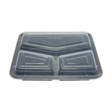 42 oz. Black Microwavable PP Plastic Rectangular Food Container​ with Lid, 3-compartment, Heavy Weight - (150/Case)