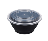 42 oz. Black Round Microwavable Heavy Weight Plastic Bowls with Lids - (150/Case)