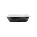 42 oz. 8" Black Plastic Round Container with Lid - (200/Case)