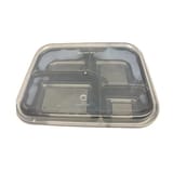 44 oz. Heavy Weight Black PP Plastic Rectangular 4-Compartment Container with Lid​, Microwavable - (100/Case)