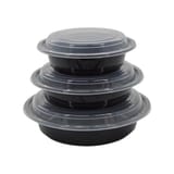 45 oz. Black Microwavable PP Plastic Round Food Container​ with Lid, Heavy Weight - (120/Case)