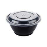 45 oz Black Round PP Plastic Microwavable Bowl with Clear Lid - (150/Case)