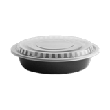Microwave‑Safe 48 oz. Black PP Round Container – Heavy‑Duty, Clear Lid – (150/Case)