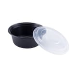 48 oz Black Microwavable Round PP Plastic Food Container with Clear Lid - (150/Case)