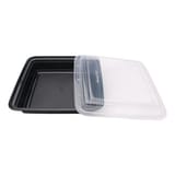 48 oz. Heavy Weight Black PP Plastic Rectangular Food Container​ with Lid, Microwavable - (150/Case)