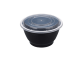 48 oz. Black Round Microwavable Heavy Weight Plastic Bowls with Lids - (150/Case)