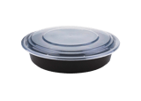 48 oz. Black Round Microwavable Heavy Weight Plastic Food Containers with Lids - (150/Case)