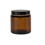 4oz. Amber Glass 58-400 Straight Sided Round Jar with Black Metal Lid - (24/Case)