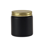 4oz. Black Matte Glass 58-400 Straight Sided Round Jar with Gold Metal Lid - (24/Case)