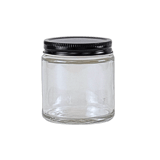 4oz. Clear Glass 58-400 Straight Sided Round Jar with Black Metal Lid - (24/Case)