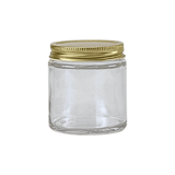 4oz. Clear Glass 58-400 Straight Sided Round Jar with Gold Metal Lid - (24/Case)