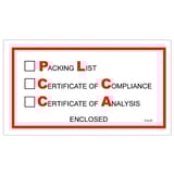 5 1/2 x 10" "Packing List/Cert of Compliance/Cert. of Analysis Enclosed" Envelopes
