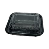 5 1/2" x 4 3/8" x 1 5/16" Black PS Plastic Bento Box with Clear Lid, 1-Compartment - (600/Case)