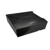 #5 Black Microwavable Folded Paper Take-Out Containers 9" x 9" x 2.5" - (140/Case)