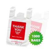 #5 White Plastic T-Shirt Bags 17 Mic "Thank You" Print 12"× 7"× 22" - (1000/Case)