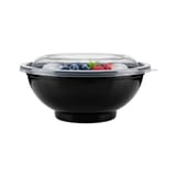 50 oz Black Round PP Plastic Microwavable Bowl with Clear Lid - (150/Case)