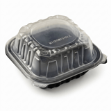 6" x 6" Black & Clear Microwavable PP Plastic Hinged Container, 1-Compartment - (250/Case)