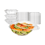 64 oz. Clear PET Plastic Salad Bowls with Lids​ - (120/Case)